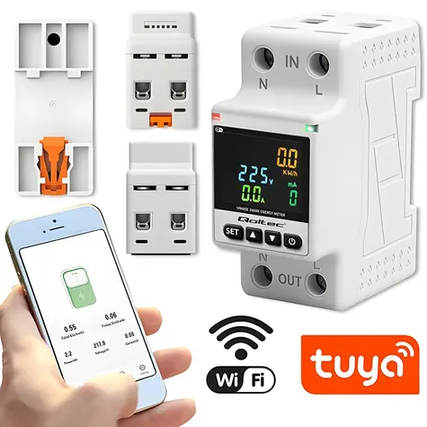 Elektroměr na DIN lištu Wi-Fi TUYA Smart / Elektroměr / Jednofázový / Dálkové ovládání / Historie měření