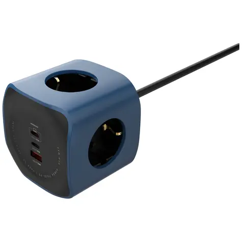 Cellline Power Socket Cube modrá / Napájecí kostka / 6v1 / 2500W / 2x USB-C PD 65W / USB-A