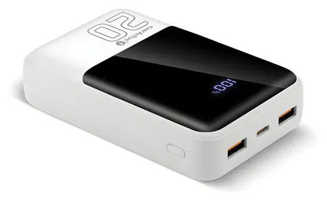 Powerbanka 20 000 mAh bílá / Powerbanka / LCD displej / 2x USB-A / 1x USB-C / QC4.0 22,5W
