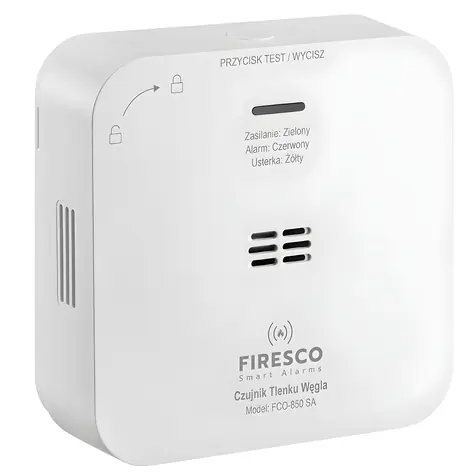 Firesco FCO-850 SA / Detektor CO / Elektrochemický senzor / 85 dB / Baterie 2x AA