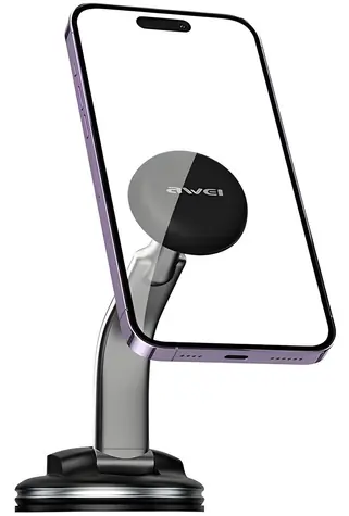 AWEI X45 černá / Magnetický držák telefonu do auta / palubní deska / čelní sklo / hliník