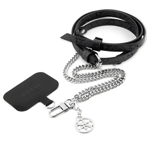 Guess Crossbody Popruh PU 4G Chain with Charm stříbrná / Popruh na tašku / Crossbody / PU kůže / univerzální