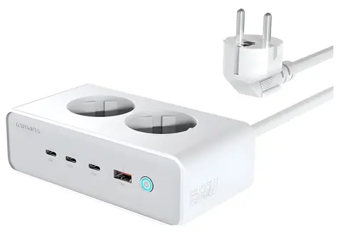4smarts 6in1 65W GaN bílá / Nabíjecí stanice / 3x USB-C PD / USB-A / 2x AC zásuvka