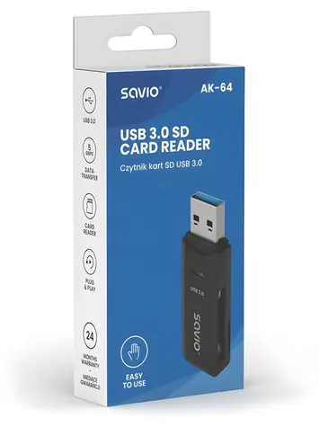 Čtečka paměťových karet AK-64 černá / Čtečka karet / USB 3.0 / 5 Gbps / SD, microSD, SDHC, SDXC