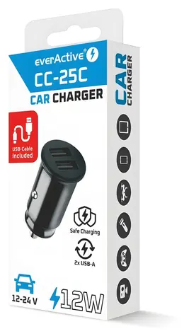CC-25C / Nabíječka do auta / 2x USB / 12W / USB-C kabel