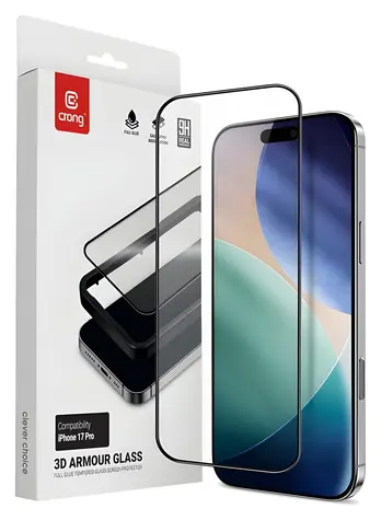 Crong 3D Armour Glass / Ochranné sklo / tvrzené / Apple iPhone 17 Pro / s instalačním rámečkem