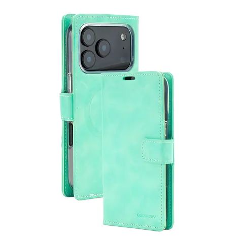 Mercury BlueMoon Diary MagSafe Mint / Flipové pouzdro / iPhone 17 Pro / 18 Pro / MagSafe