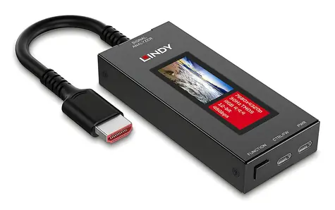 Lindy HDMI 8K60 Signal Analyzer černá / AV analyzátor signálu / LCD displej / 12bit / 2x USB-C