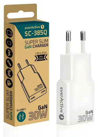 SC-385Q bílá / Síťová nabíječka / 2x USB-C / 30W / QC 4+ / PD 3.0
