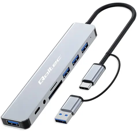 USB-C HUB 8v1 / Hub / 4x USB / čtečka SD/TF karet / 3,5 mm jack
