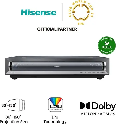 Hisense PX3 černá / Laserový projektor / 4K UHD / krátký vrh / 2800 ANSI lm / HDR10 / Wi-Fi