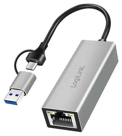USB-C adaptér na Gigabit Ethernet + USB šedá / Adaptér / RJ-45 / USB-A / 1000 Mbit/s