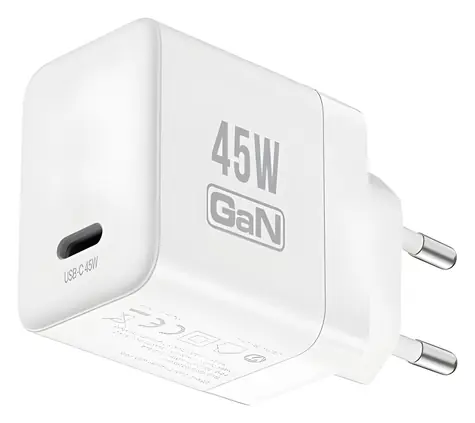 Crong Ultra Compact GaN 45W bílá / Síťová nabíječka / USB-C / PD3.0 PPS / rychlé nabíjení