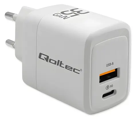 GaN nabíječka 35W bílá / Síťová nabíječka / USB-C PD / USB-A QC 3.0