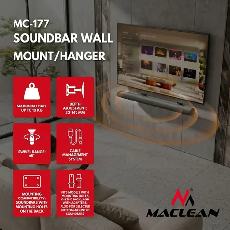 Maclean MC-177 černá / Držák pro soundbar / nosnost 10 kg / náklon ±8°