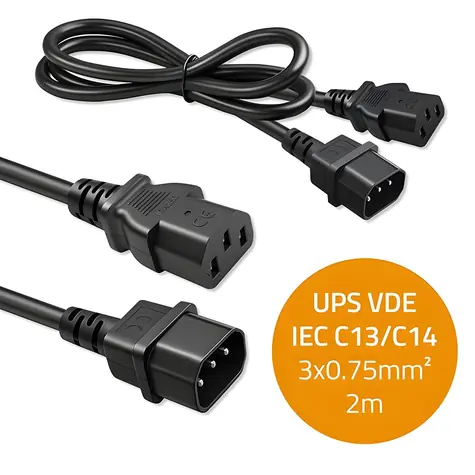 Napájecí kabel IEC C13-C14 2m / Napájecí kabel / 3x0,75 mm2 / čistá měď