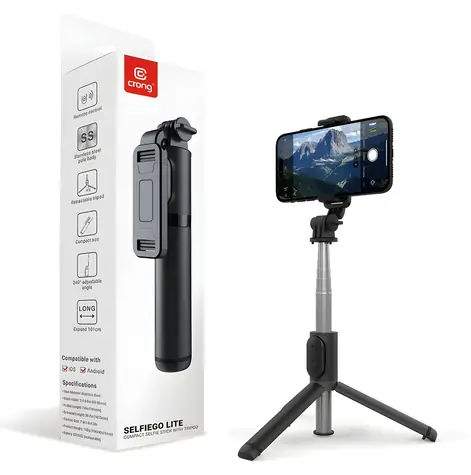Crong SelfieGo / Selfie tyč / Trojnožka / Bluetooth spoušť / 20-101 cm