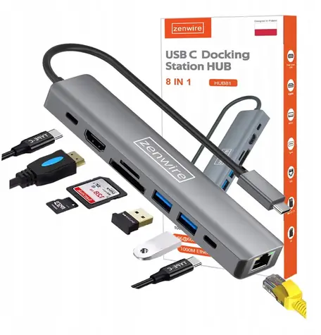 Zenwire USB-C Hub 8v1 pro MacBook Pro/Air M4 / USB-C hub / HDMI / Gigabit Ethernet