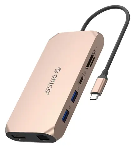 Orico USB-C Hub 12v1 (ORICO-XCR-X33-RG-BP) / USB-C hub / PD 100W / USB-A 3.1 / 2x HDMI 4K60Hz / DP 4K60Hz / microSD/SD