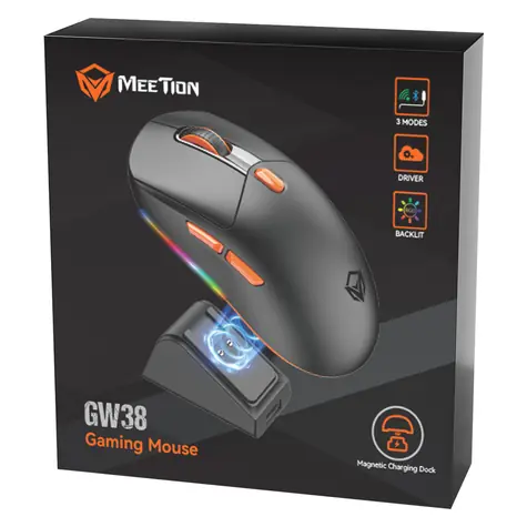 Meetion GW38 černá / Myš / Bezdrátová / Tri-Mode / 8000 DPI / RGB