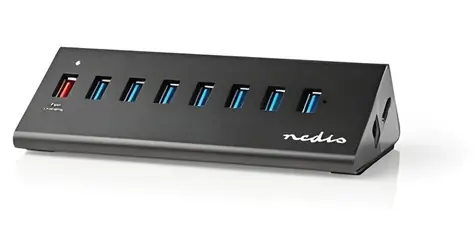 Nedis USB hub 8 portů / USB hub / QC3.0 / USB 3.2 Gen 1 / 5 Gbps / síťové napájení