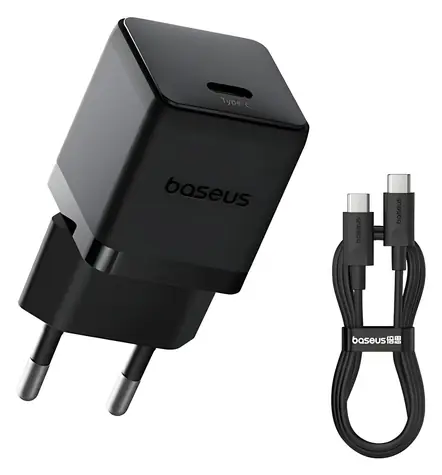 Baseus Palm černá / Rychlonabíječka / USB-C / 20W PD / kabel USB-C/USB-C 1 m