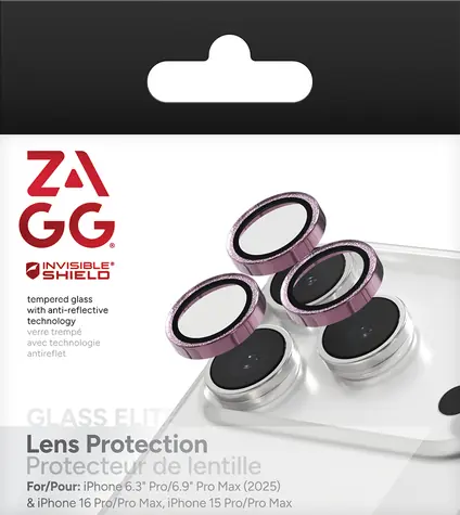 ZAGG InvisibleShield Premium Camera růžová třpytka / Ochrana čoček fotoaparátu / iPhone 17/16/15 Pro/Pro Max / 3 ks