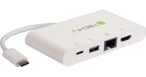 Techly IADAP USB31-DOCK1 bílá / Dokovací stanice / USB-C / HDMI 4K / RJ45 / PD 60W