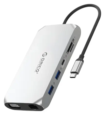 Orico USB-C dokovací stanice 12v1 / Dokovací stanice / 4x USB-A / USB-C PD 100W / HDMI 4K 30Hz / VGA / microSD/SD