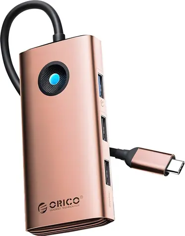 Orico USB-C Hub 6v1 růžovo-zlatá / Dokovací stanice / 3x USB-A 3.0 / USB-C PD 100W / HDMI 4K 30Hz / RJ45 Gigabit