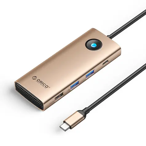 Orico USB-C hub 8v1 (ORICO-PW11-8PC-RG-EP) / USB-C hub / USB-C PD 100W / HDMI 4K 60Hz / VGA 1080p 60Hz / RJ45 Gigabit