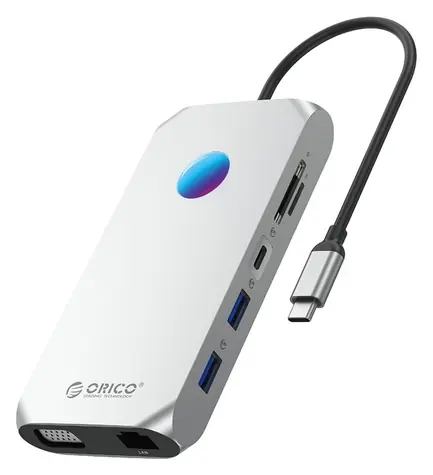 Orico USB-C hub 12v1 RGB / Dokovací stanice / USB-C PD 100W / 3x USB-A 3.1 / HDMI 4K 30Hz / VGA / microSD/SD