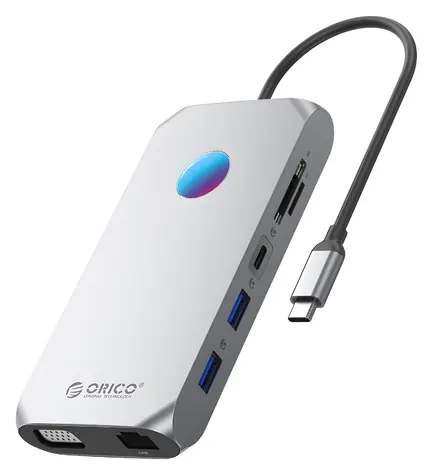Orico USB-C hub 12v1 RGB (ORICO-XCR-X2-GY-BP) / Dokovací stanice / USB-C PD 100W / 3x USB-A 3.1 / HDMI 4K 30Hz / VGA