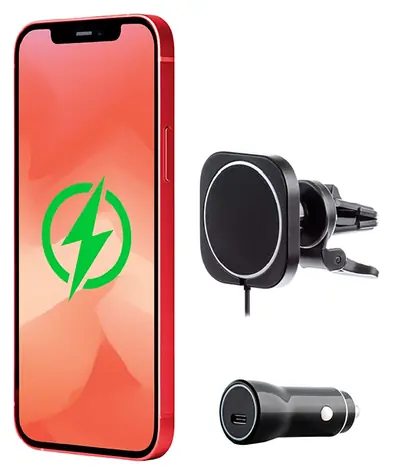 ER POWER MagSafe černá / Nabíjecí držák do auta / 15W / do ventilace / adaptér do zapalovače 20W