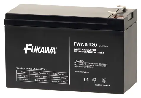 FUKAWA FW 7.2-12 F2U / Olověný akumulátor / 12V / 7,2 Ah / Faston F2 6,3 mm / AGM