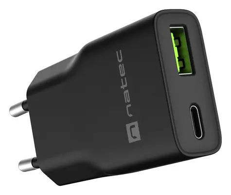Natec Ribera GaN Slim černá / Nabíječka / 20 W / USB-C + USB-A / GaN / PD 3.0