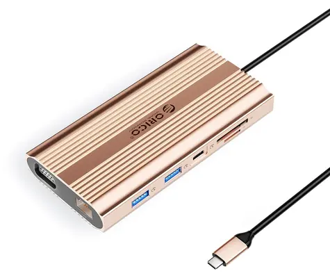 Orico USB-C hub 12v1 růžovo-zlatá / USB-C hub / USB-C PD 100W / HDMI 4K / VGA / RJ45 Gigabit
