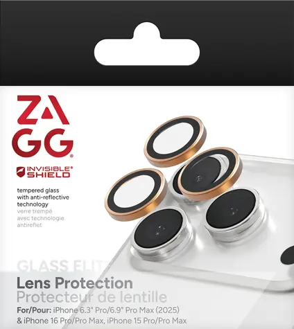 ZAGG InvisibleShield Premium oranžová / Ochrana čoček fotoaparátu / Apple iPhone 17/16/15 Pro/Pro Max / 9H / 3 ks