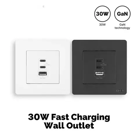 MOES Star Ring šedá / Nástěnná zásuvka / 30W / PD3.0 / 2x USB-C, 1x USB-A