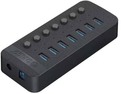 Orico aktivní USB hub 7x USB-A černá / USB hub / 5 Gbps / BC 1.2 / 24W nabíjení