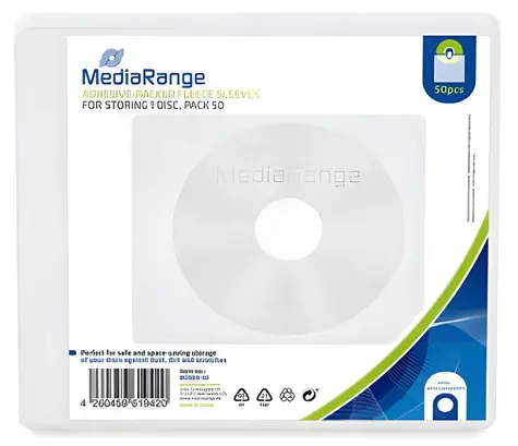 MediaRange Fleece obal na CD/DVD transparentní 50 ks / Obal na média / Samolepicí / Flísová vložka