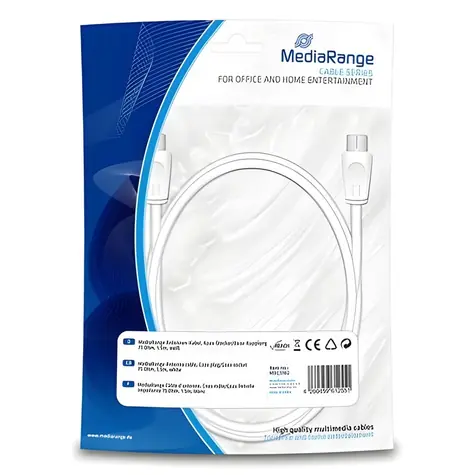 MediaRange bílá / Anténní kabel / Koax vidlice - Koax zásuvka / 75 Ohm / 1,5 m