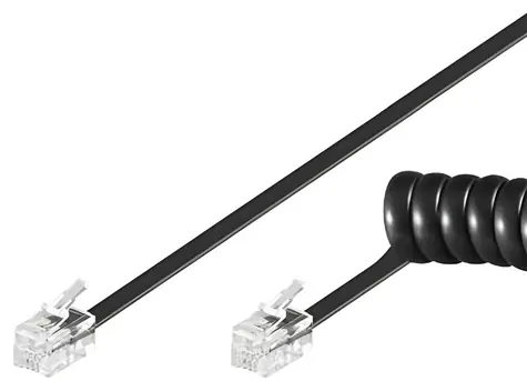 PremiumCord Kabel telefonní kroucený 4 žíly 2m černý / Kabel telefonní / RJ14 4P4C / CCA