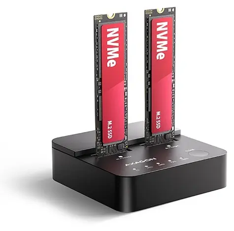 AXAGON ADSA-M2C22L / Dokovací a klonovací stanice / 2x M.2 NVMe SSD / USB-C 20Gbps / černá