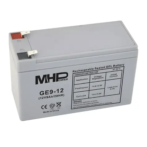 Carspa MHPower GE9-12 / Gelový akumulátor / VRLA GEL / 12V/9Ah / Faston F2 6,3mm / Deep Cycle