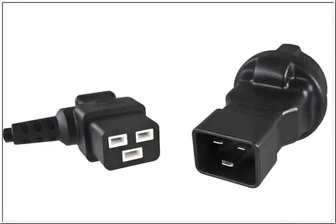 PremiumCord Adaptér IEC C20(M) - SCHUKO CEE 7/3(F) černá / Redukce / max. 16 A / 250 V