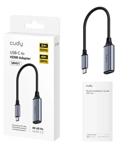 Cudy UH401 šedá / USB grafický adaptér / USB-C na HDMI / HDMI 2.0 / 4096 x 2160 px