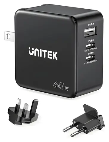 Unitek P1117B černá / Nabíječka / 65 W / 2x USB-C PD / 1x USB-A