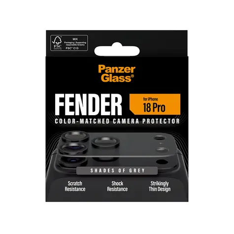 PanzerGlass FENDER Apple iPhone 18 Pro šedý / Ochranný prvek fotoaparátu / Silikon / Plně nalepovací