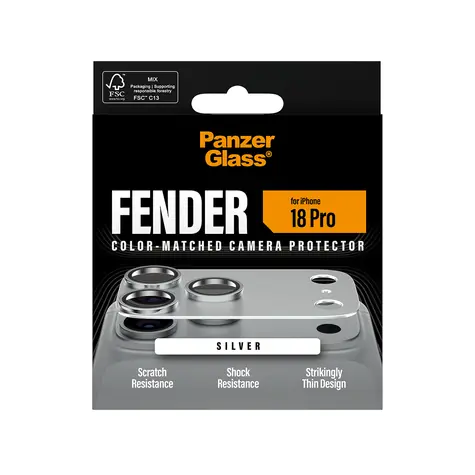 PanzerGlass FENDER Apple iPhone 18 Pro stříbrný / Ochranný prvek fotoaparátu / Silikon / Plně nalepovací